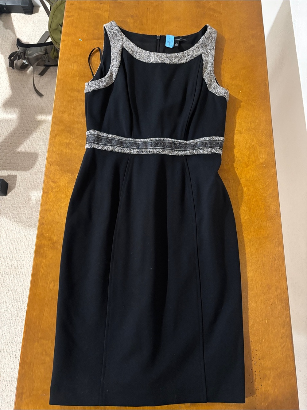 White House Black Market Black Midi Dress with Silver Trim